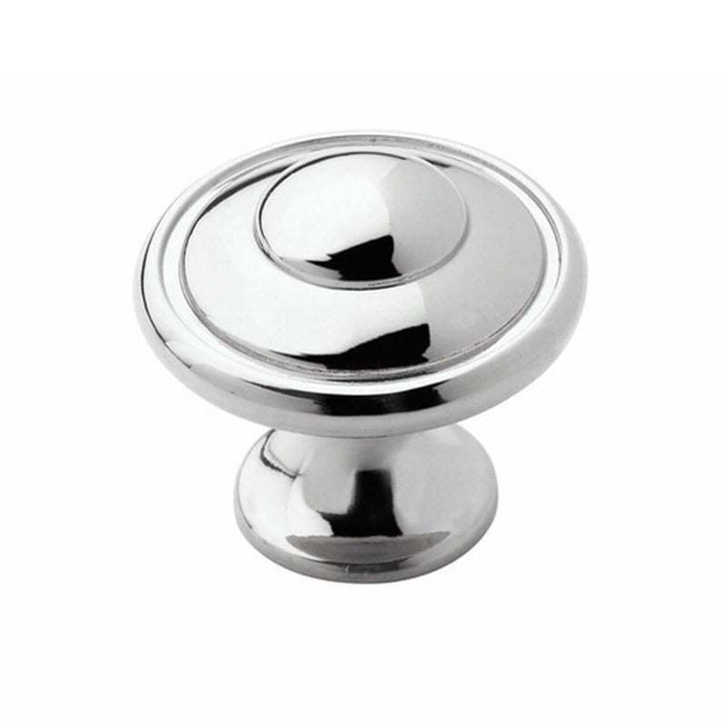 Polished chrome drawer knob with elegant slightly elevated center