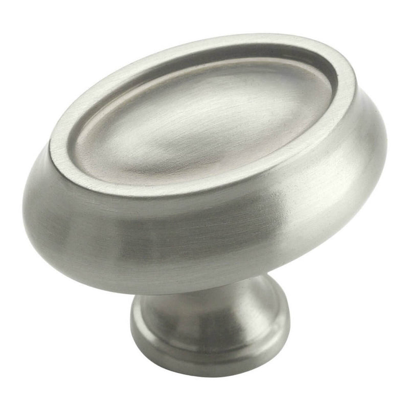 Oversized oval knob in satin nickel finish