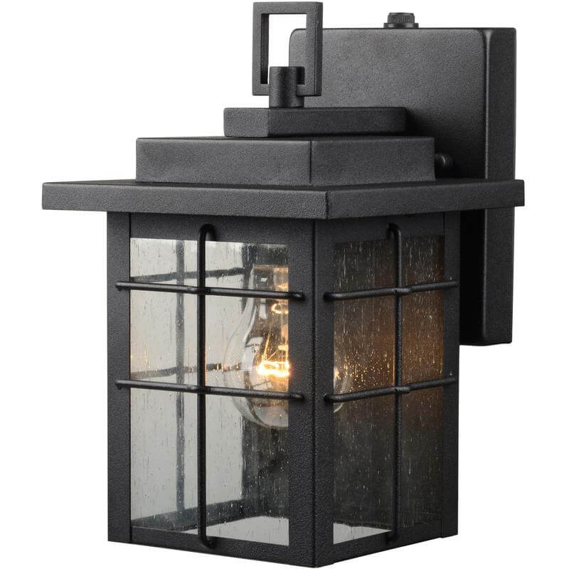 Black Square Outdoor Patio / Porch Exterior Light Fixture w/Photo Cell Operation : 21-9389-Large