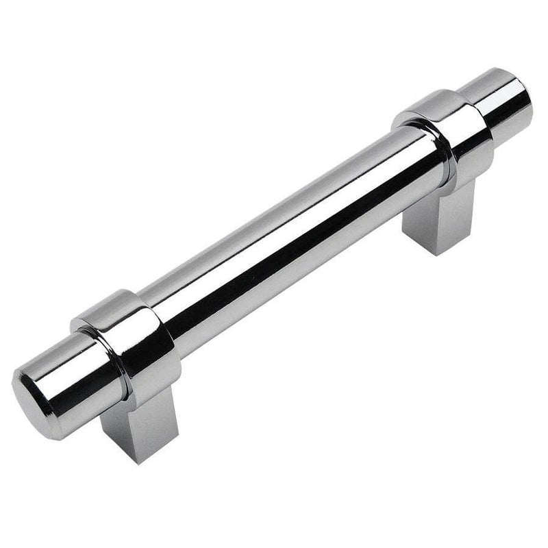 Polished chrome euro style bar pull with two and a half inch hole spacing