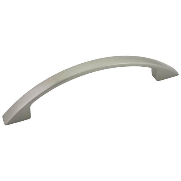 Dove satin nickel cabinet handle with three and three quarters inch hole spacing