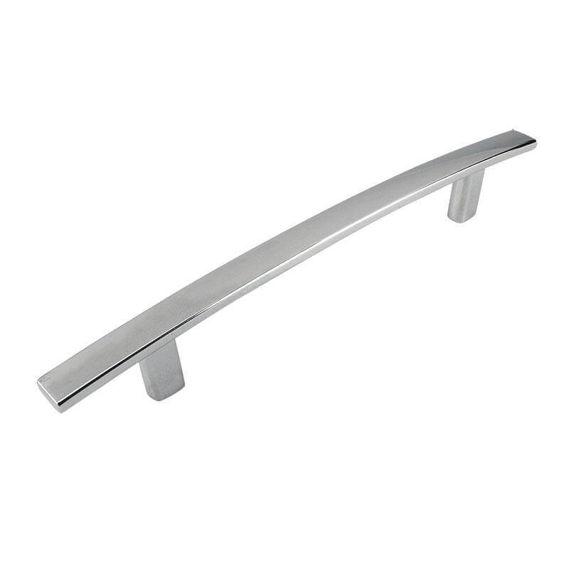 Subtle arched cabinet handle in polished chrome finish