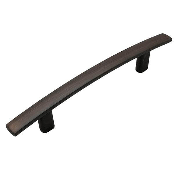Three and a half inch hole spacing subtle arched drawer handle