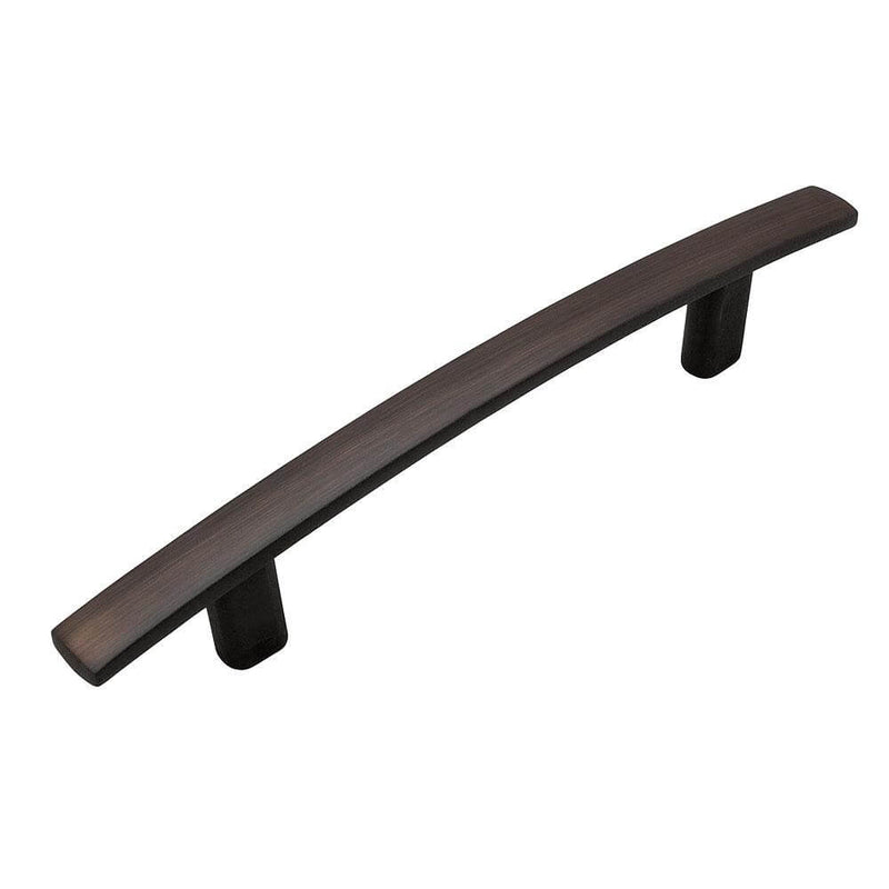 Flat drawer pull in oil rubbed bronze finish and subtle arch design