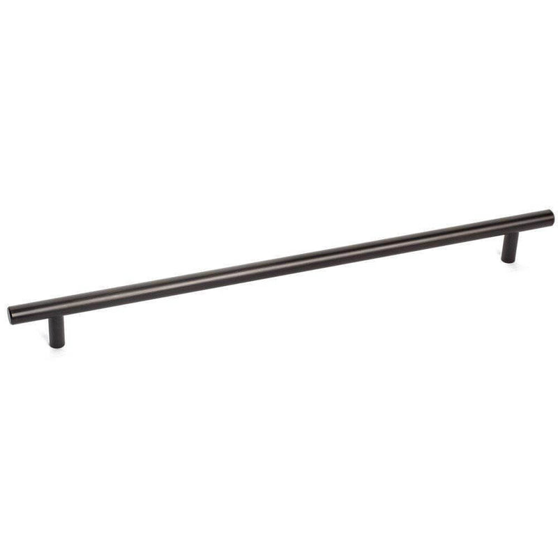 Oil rubbed bronze euro style bar pull with eighteen and seven eighths inch hole spacing