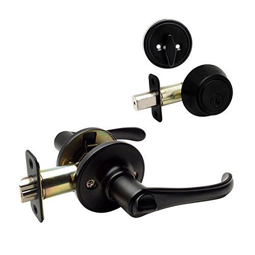 Rochester Matte Black Entry Lever with Matching Single Cylinder Deadbolt Combo Pack