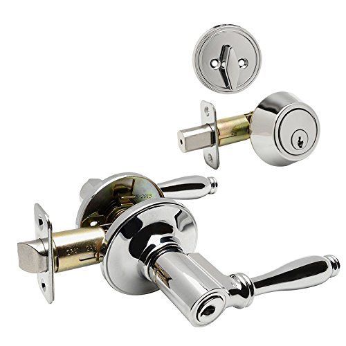Villa Polished Chrome Entry Lever with Matching Single Cylinder Deadbolt Combo Pack