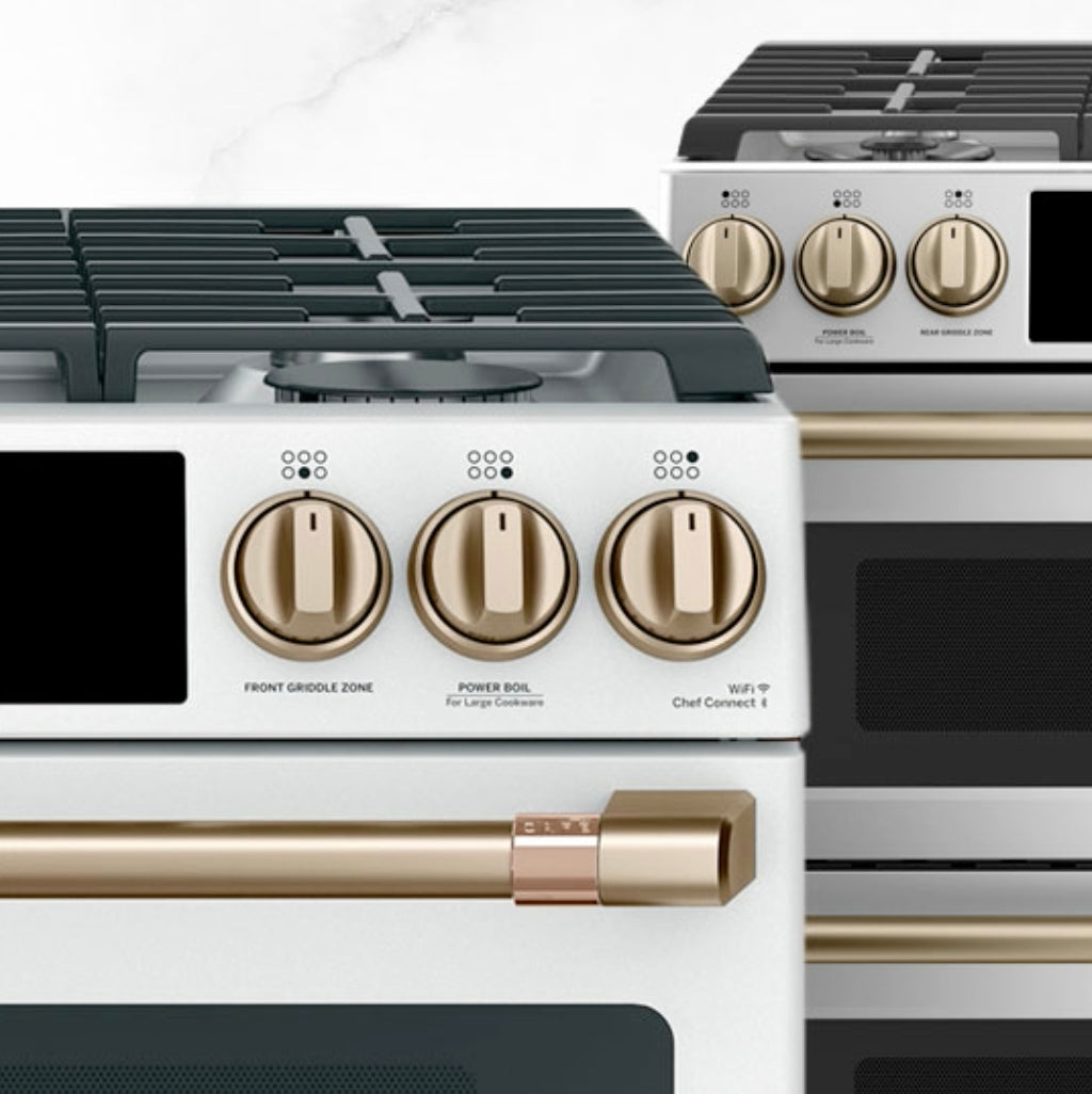 GE Cafe Appliances with Brushed Bronze Hardware