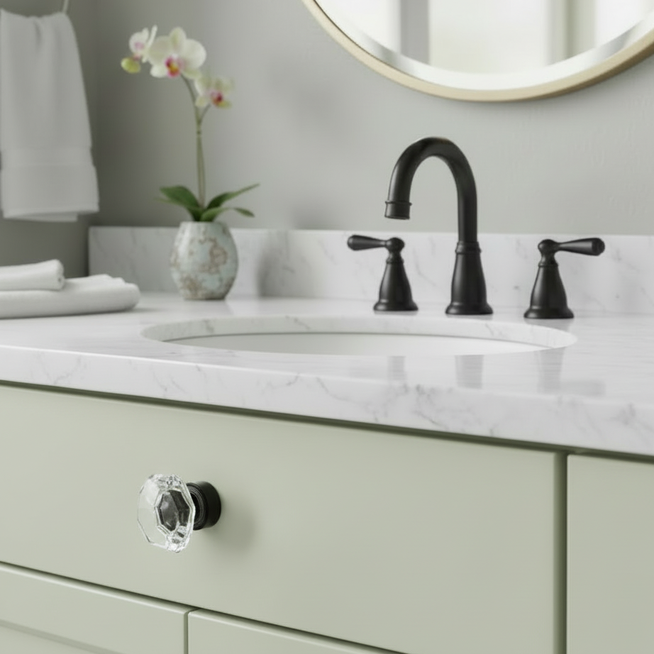 Cosmas 5268FB-C Flat Black &amp; Clear Glass Cabinet Knob