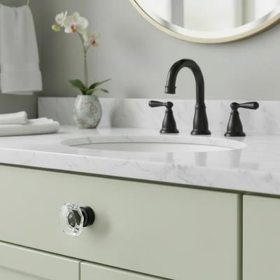 Cosmas 5268FB-C Flat Black &amp; Clear Glass Cabinet Knob