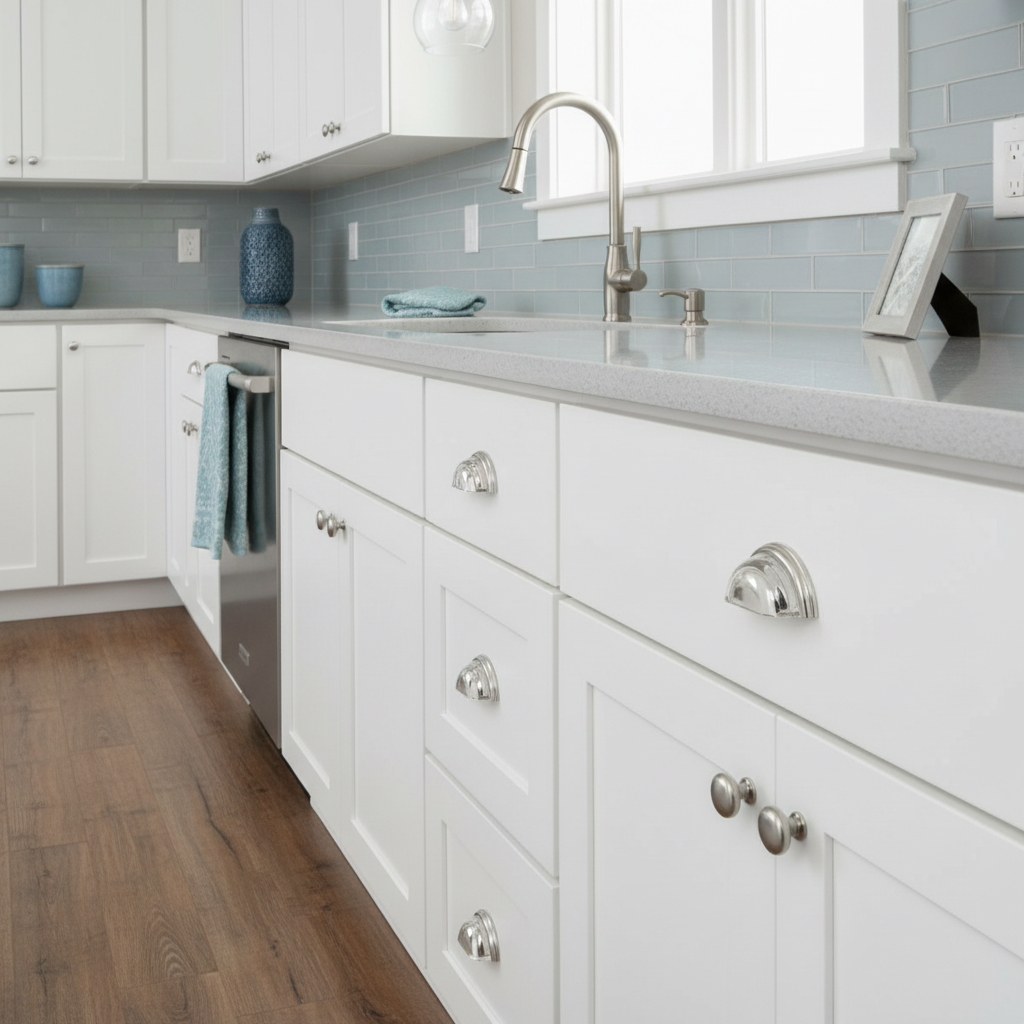 Cosmas 6585SN-C Satin Nickel with Clear Glass Cabinet Cup Pull