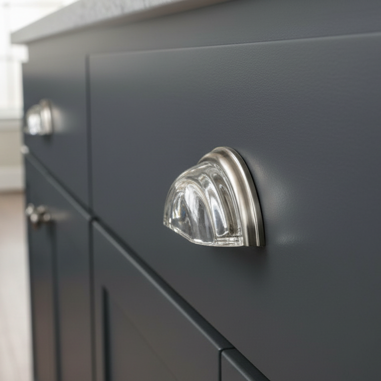 Cosmas 6585SN-C Satin Nickel with Clear Glass Cabinet Cup Pull