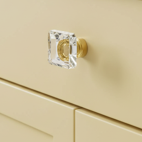 Cosmas 6377BB-C Brushed Brass &amp; Clear Glass Square Cabinet Knob