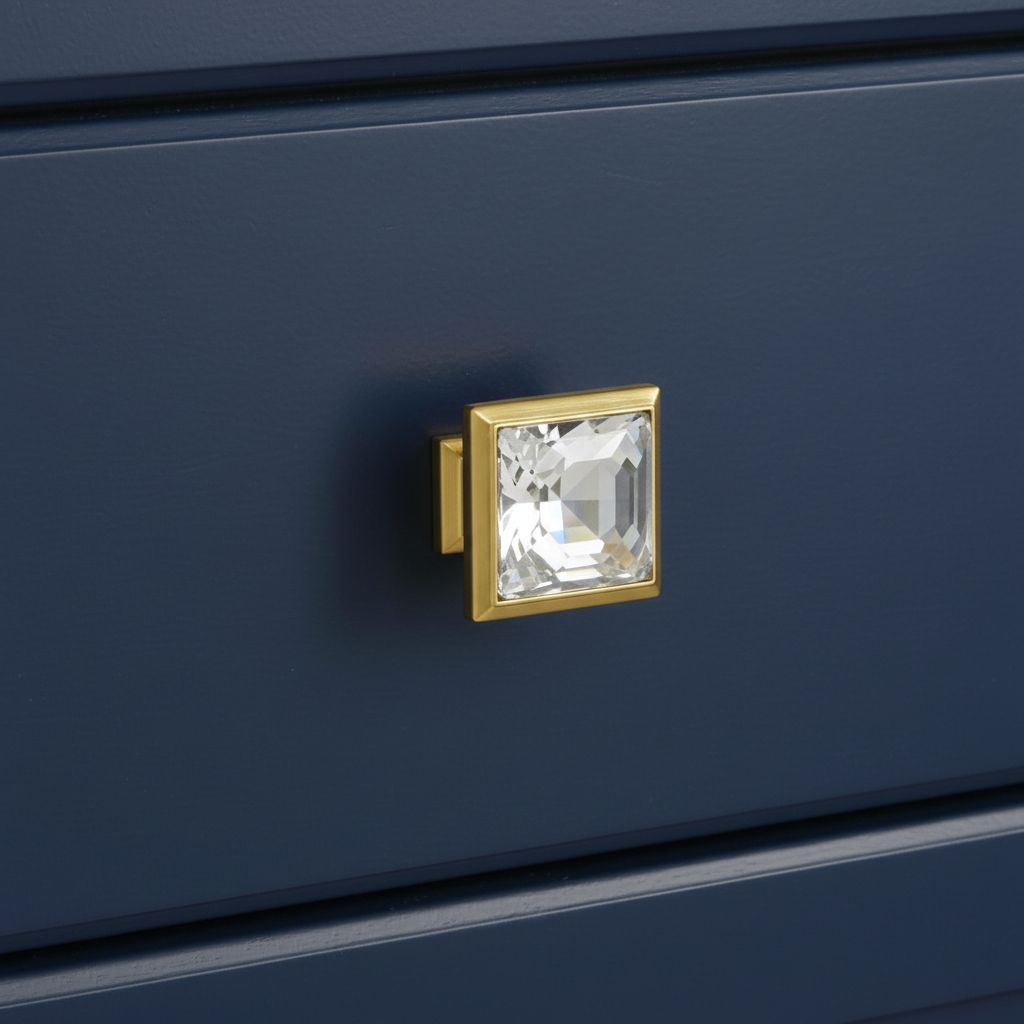 Cosmas 5883BB-C Brushed Brass &amp; Clear Glass Square Cabinet Knob