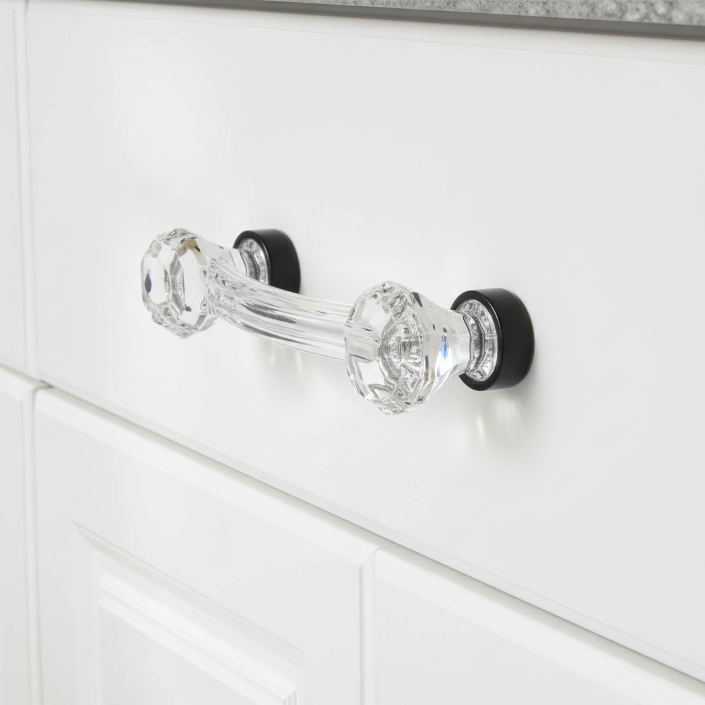 Cosmas 6397FB-C Flat Black with Clear Glass Cabinet Pull