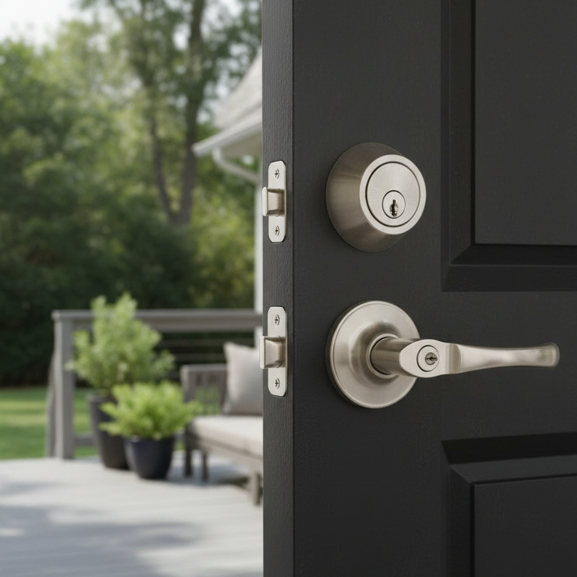 Arlington Satin Nickel Entry Lever with Matching Single Cylinder Deadbolt Combo Pack