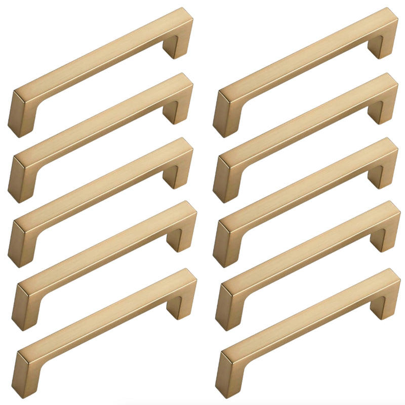 Diversa Gold Champagne 3-3/4&quot; (96mm) Square Edge Solid Cabinet Pull - 10 PACK