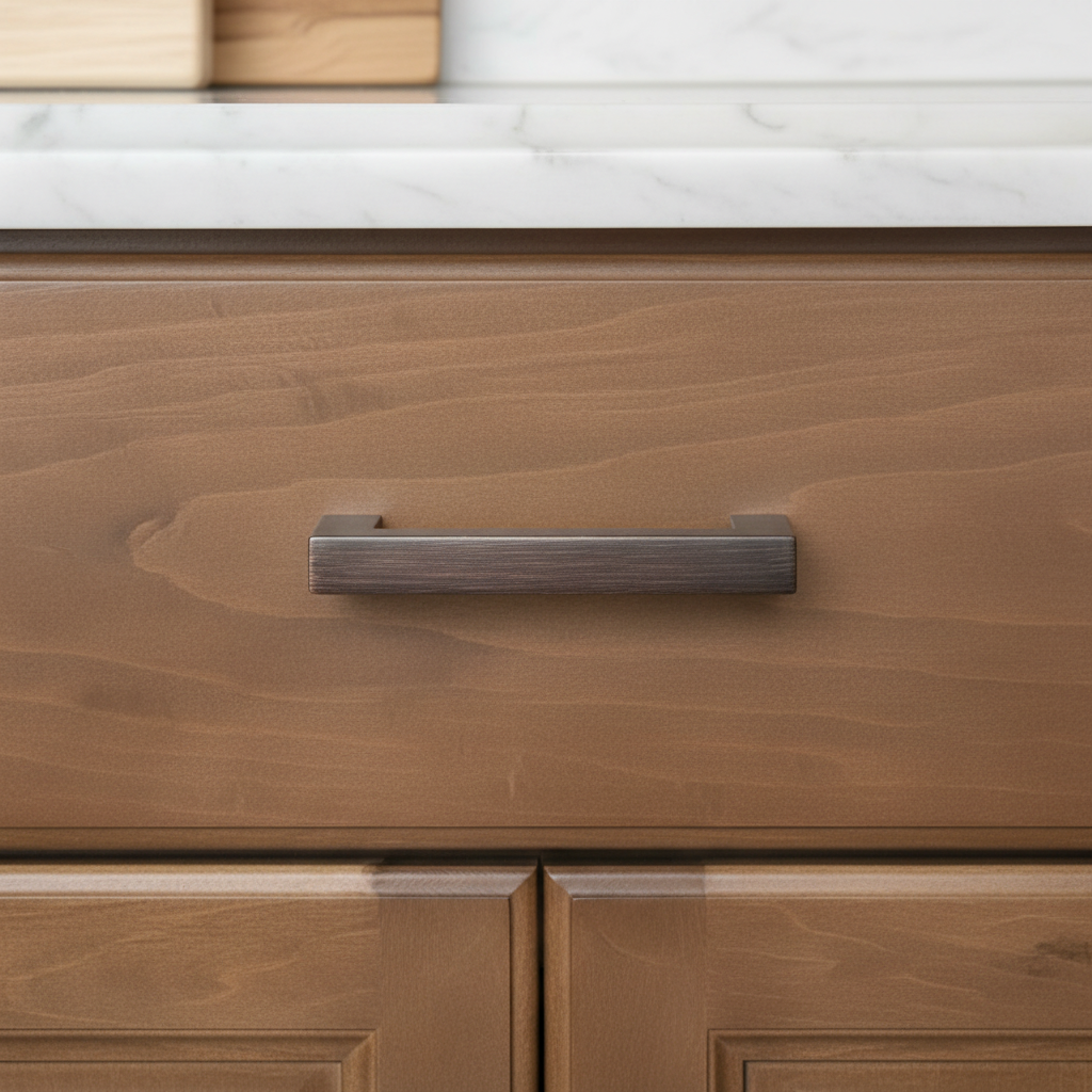 wood drawer with oil rubbed bronze pull 