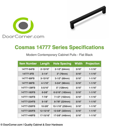 Cosmas 14777-64FB Flat Black Modern Contemporary Cabinet Pull