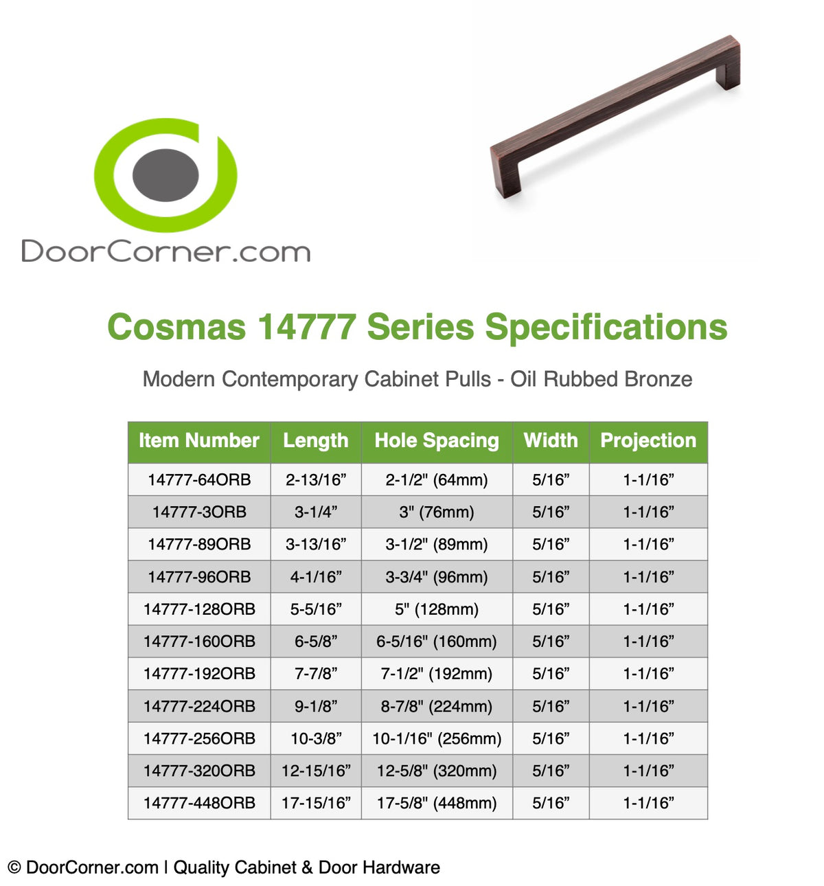 Cosmas 14777-128ORB Oil Rubbed Bronze Modern Contemporary Cabinet Pull