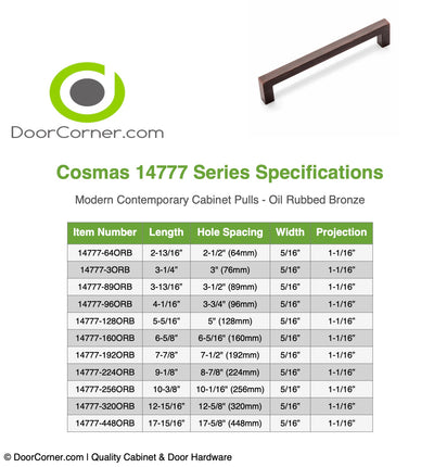 Cosmas 14777-192ORB Oil Rubbed Bronze Modern Contemporary Cabinet Pull