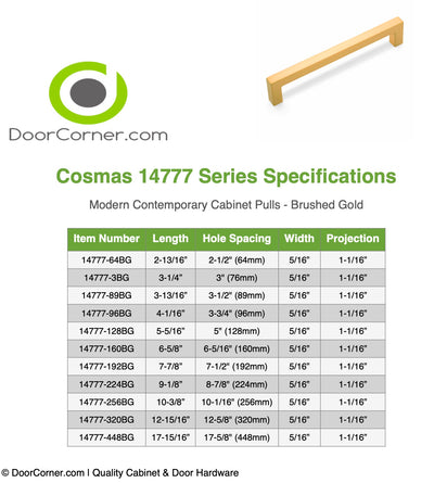 Cosmas 14777-448BG Brushed Gold Modern Contemporary Cabinet Pull