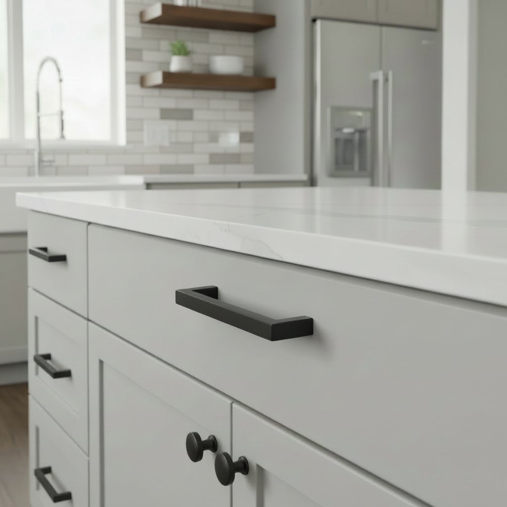 Diversa Matte Black 3-3/4" (96mm) Square Edge Solid Cabinet Bar Pull