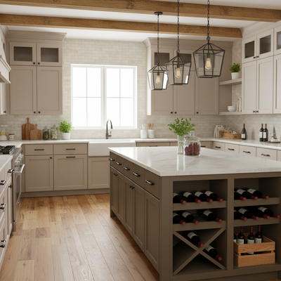 wine country kitchen with oil rubbed bronze cabinet hardware 
