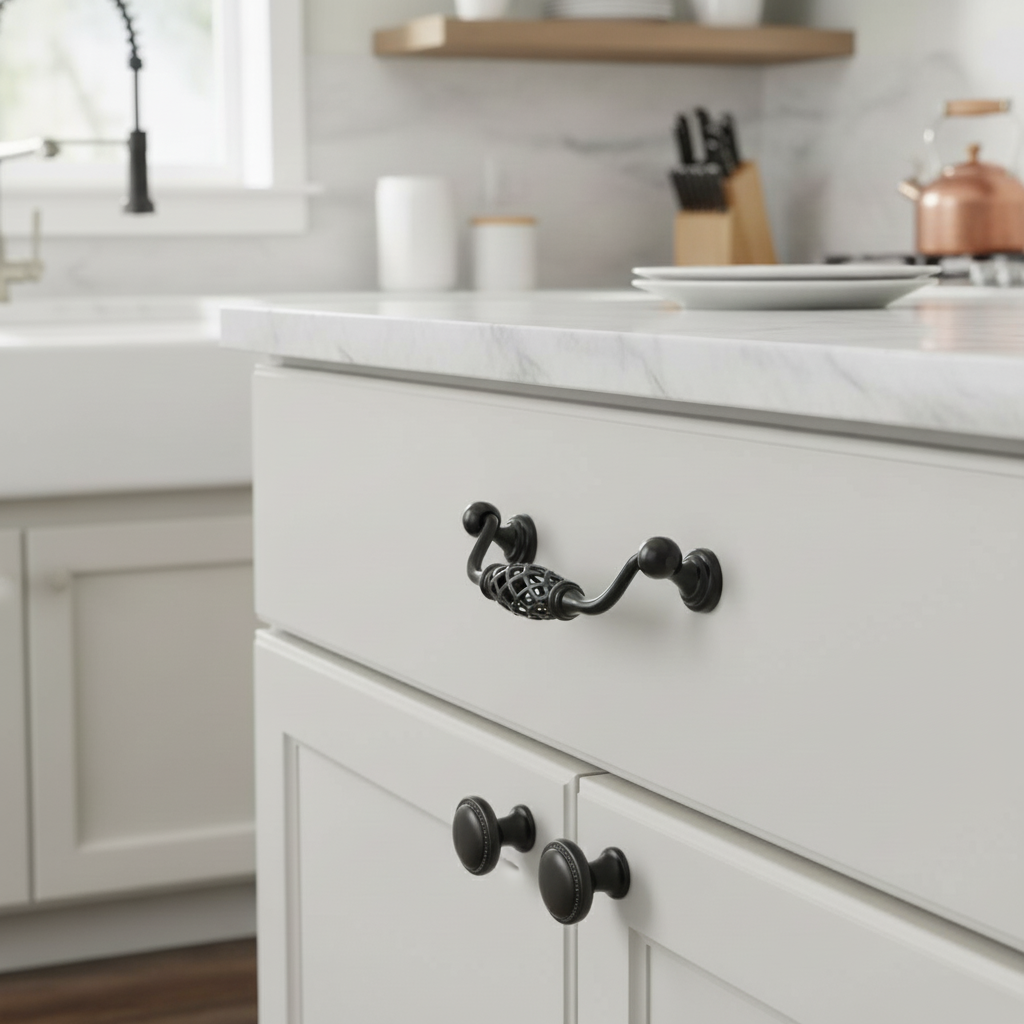 Cosmas 1749-128FB Flat Black Birdcage Cabinet Pull