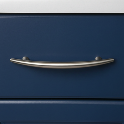 Blue drawer with a silver handle on a white background