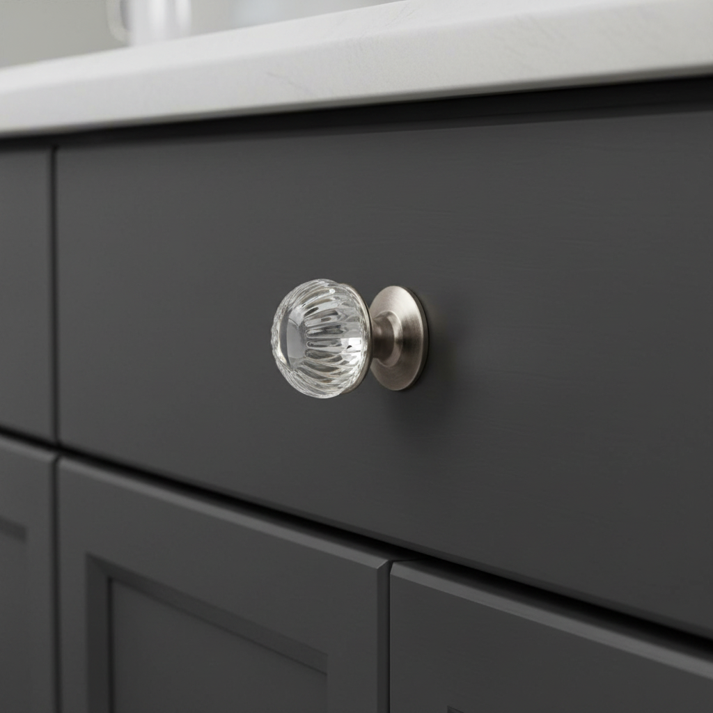 Cosmas 6812SN-C Satin Nickel &amp; Clear Glass Round Cabinet Knob