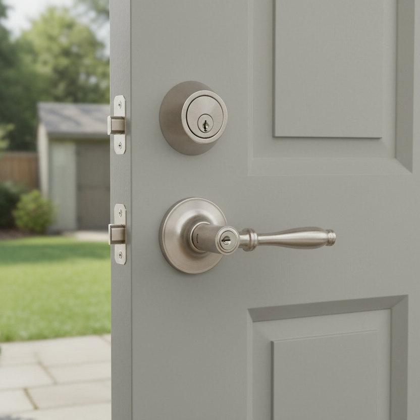 Villa Satin Nickel Entry Lever with Matching Single Cylinder Deadbolt Combo Pack