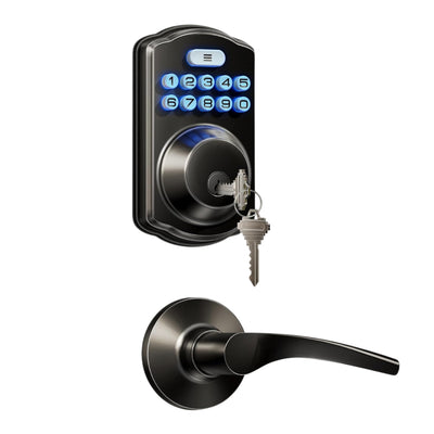 Keyless Entry KS02B Matte Black Keypad Deadbolt with Door Lever