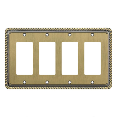 Harmon Antique Brass Quad Decora Rope Edge Switchplate Cover