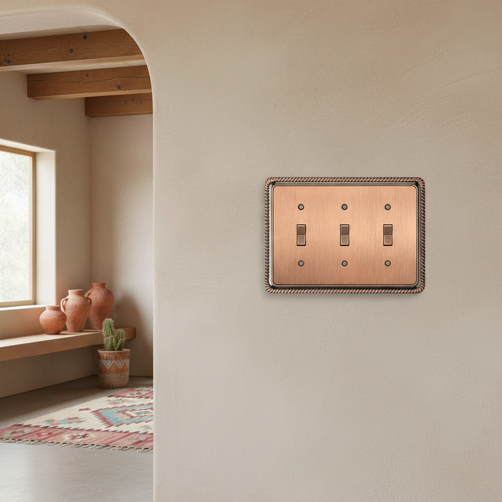 Harmon Antique Copper Triple Toggle Rope Edge Switchplate Cover