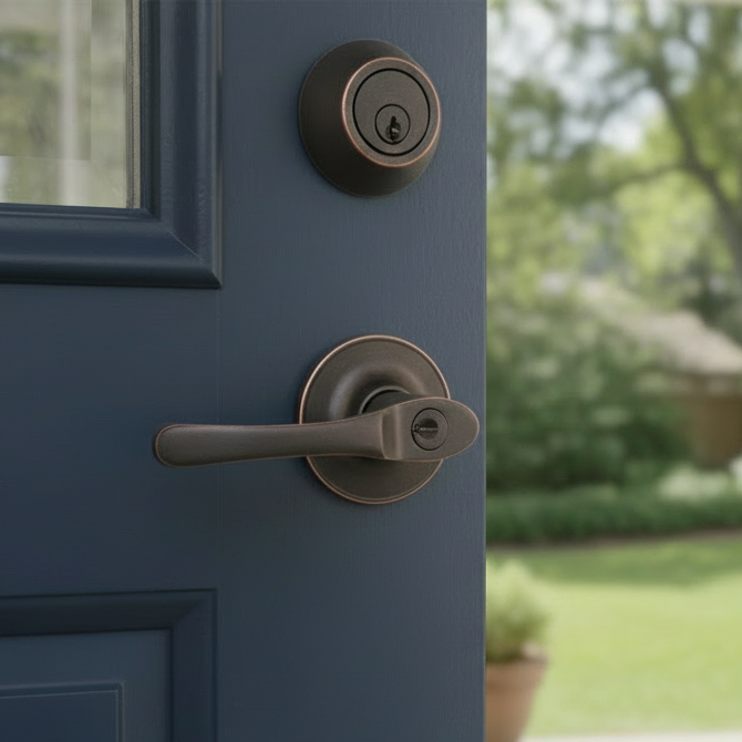 Arlington Oil Rubbed Bronze Entry Lever with Matching Single Cylinder Deadbolt Combo Pack