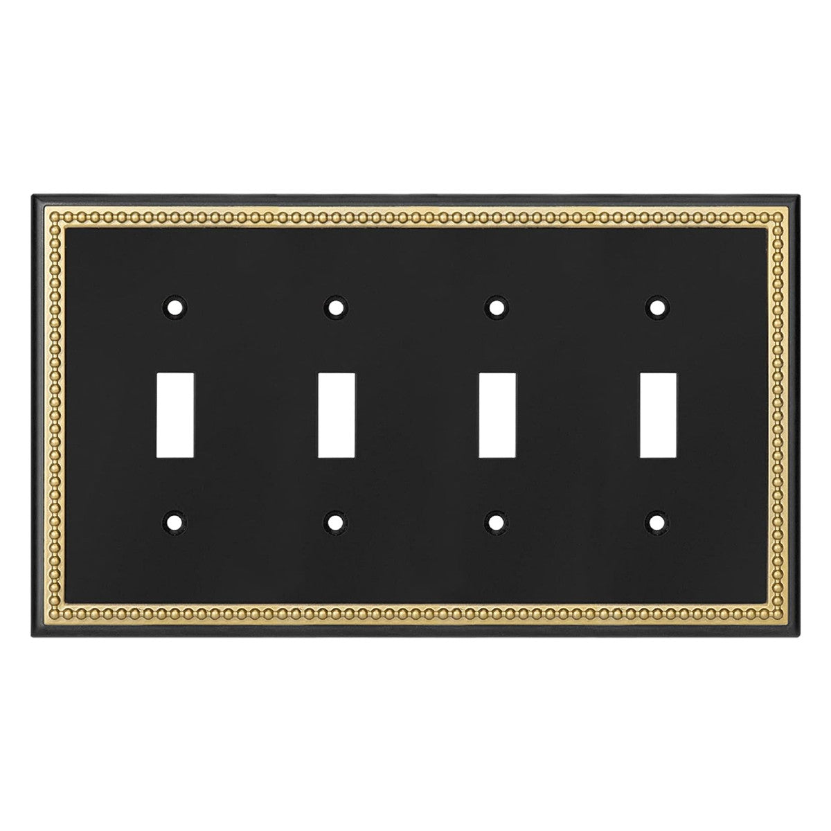 Harmon Black and Brushed Gold Quad Toggle Decorative Switchplate Cover