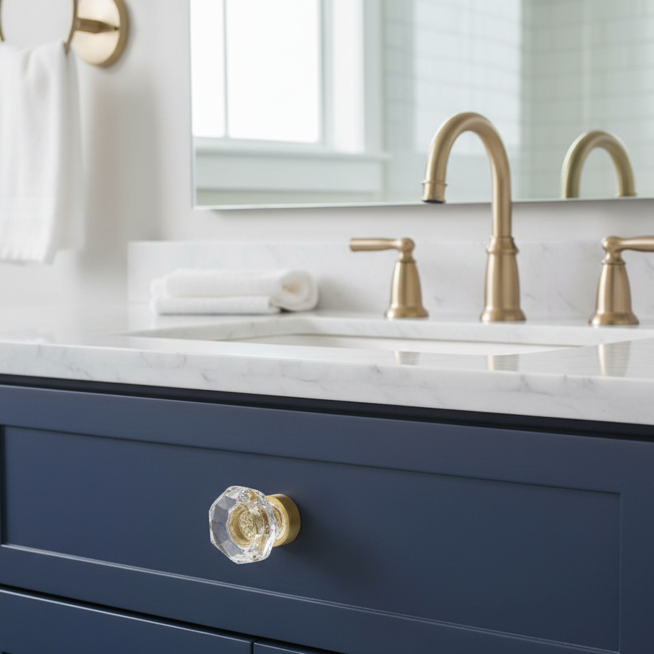 Cosmas 5268BB-C Brushed Brass &amp; Clear Glass Cabinet Knob