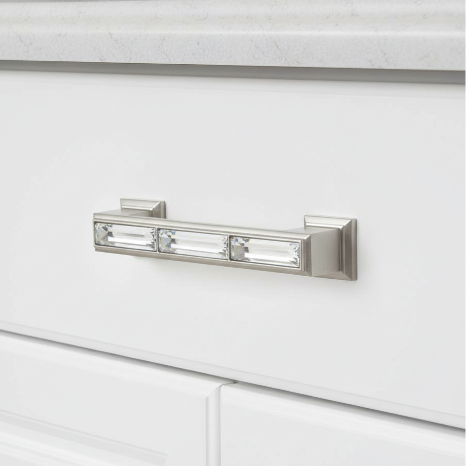 Cosmas 6598SN-C Satin Nickel with Clear Glass Cabinet Pull