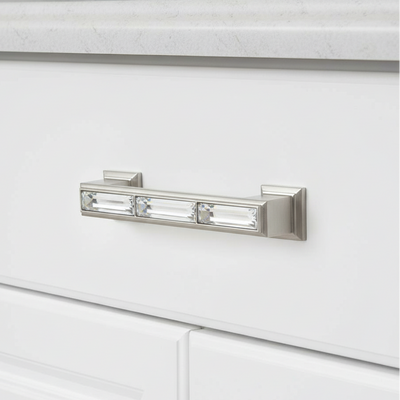 Cosmas 6598SN-C Satin Nickel with Clear Glass Cabinet Pull