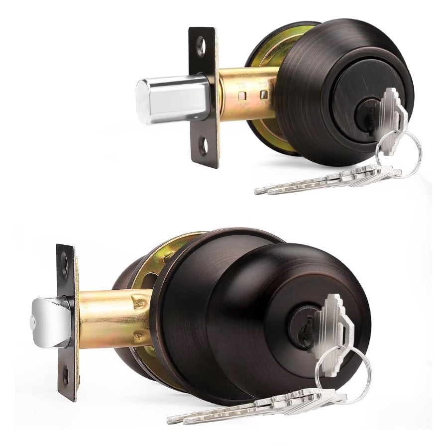 Probico Oil Rubbed Bronze l Entry Door Lever Lock Set and Single Cylinder Deadbolt
