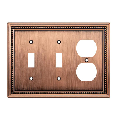 Harmon Antique Copper Double Toggle / Single Duplex Decorative Switchplate Cover