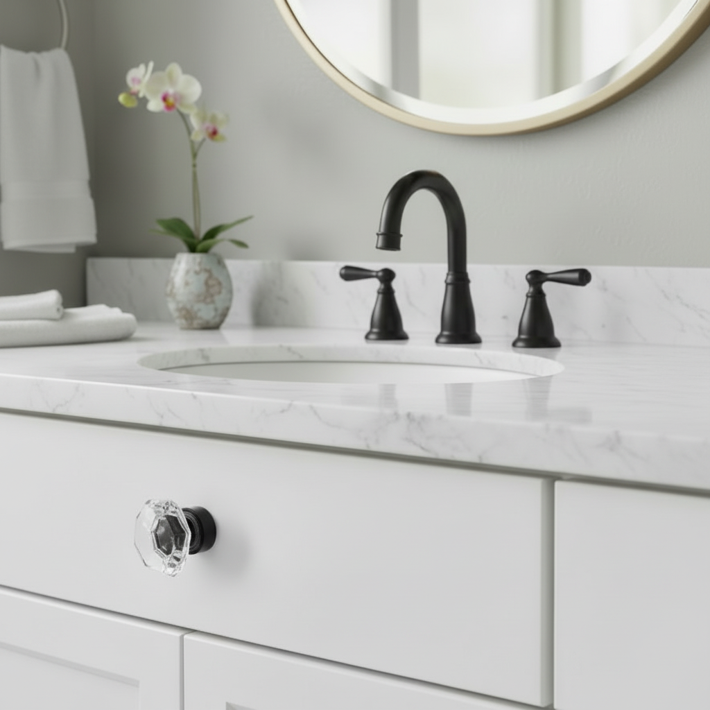 Cosmas 5268FB-C Flat Black &amp; Clear Glass Cabinet Knob