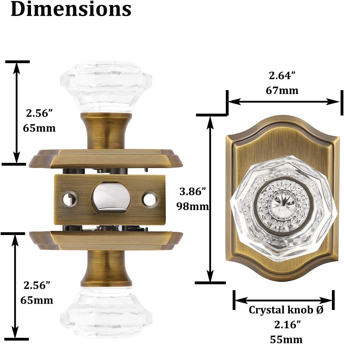 Antique Brass Crystal Passage Non-Locking Hallway/Closet Door Knob