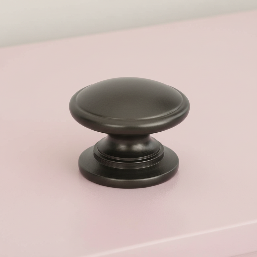 graphite gray
 cabinet knob on a pink surface