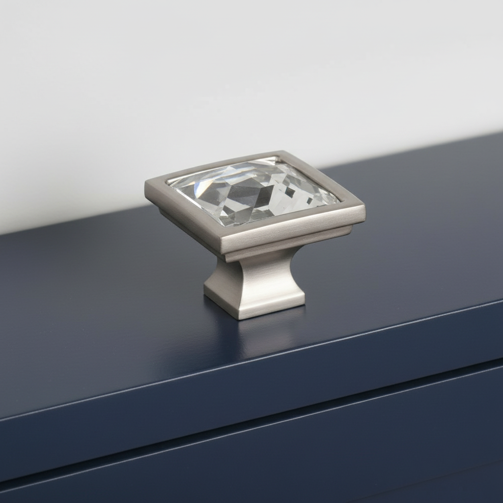 Cosmas 6825SN-C Satin Nickel &amp; Clear Glass Square Cabinet Knob