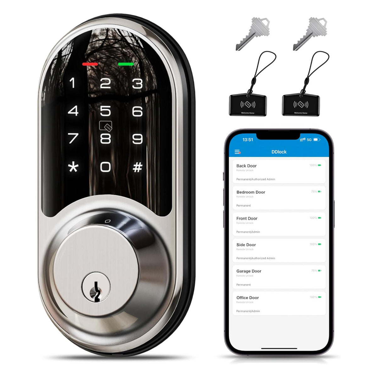 Keyless Entry RZ06 Satin Nickel Keypad Smart Deadbolt