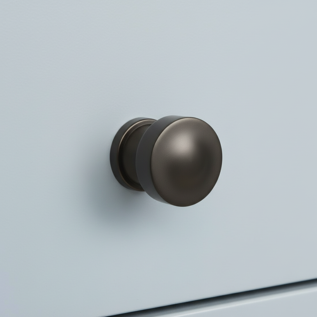 graphite cabinet door handle on a light gray background