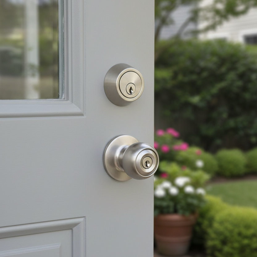 Ashland Satin Nickel Entry Knob with Matching Single Cylinder Deadbolt Combo Pack