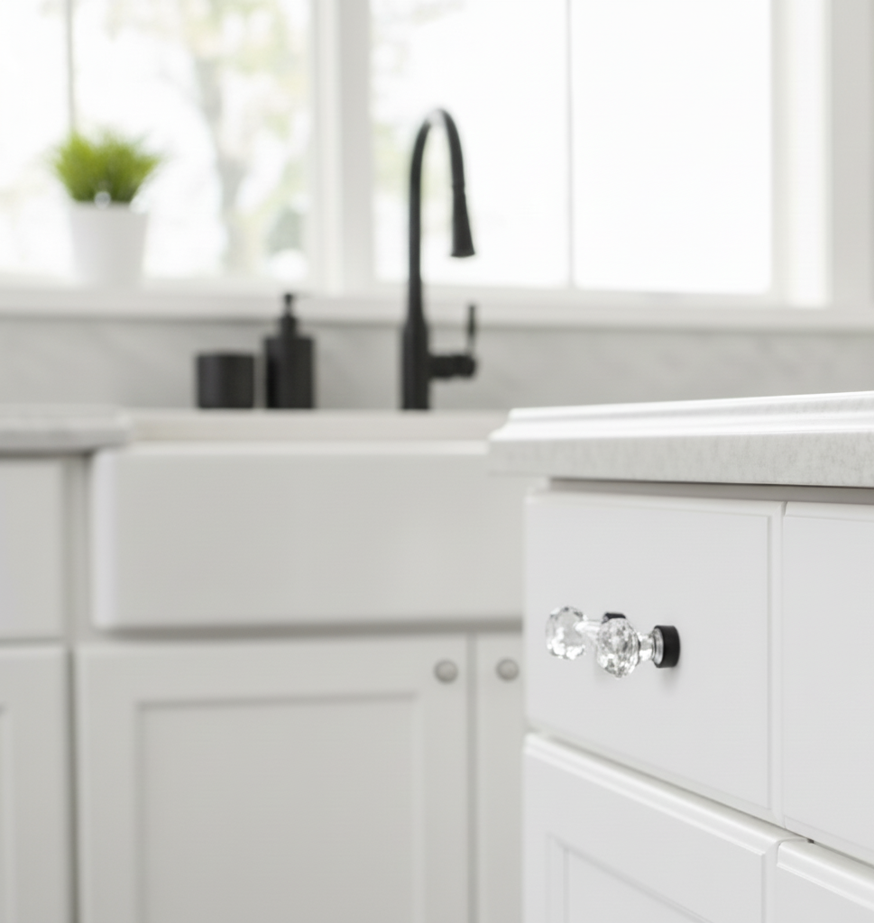 Cosmas 6397FB-C Flat Black with Clear Glass Cabinet Pull